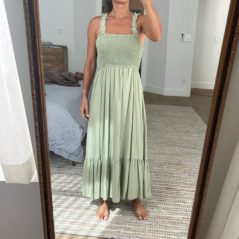 Green smock top seersucker maxi